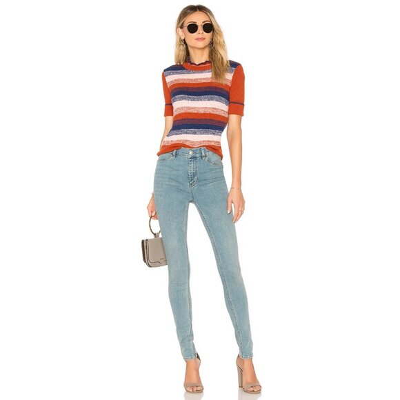 Free People Sz. XS Best Intentions Striped Short Sleeve Knit Pullover Sweater - Picture 2 of 15